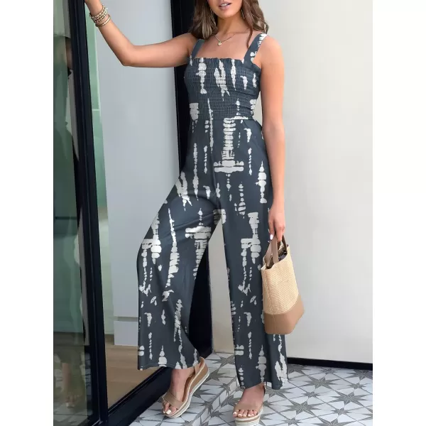 Caracilia Womens Casual Loose Sleeveless Tank Jumpsuits Square Collar Smocked Wide Leg Jumpsuit Rompers with Pockets