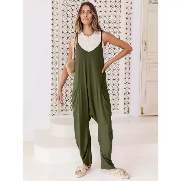 Caracilia Women's Casual jumpsuits Sleeveless Spaghetti Strap Stretchy Comfy Harem Pants Baggy Overalls Jumpers with Pockets