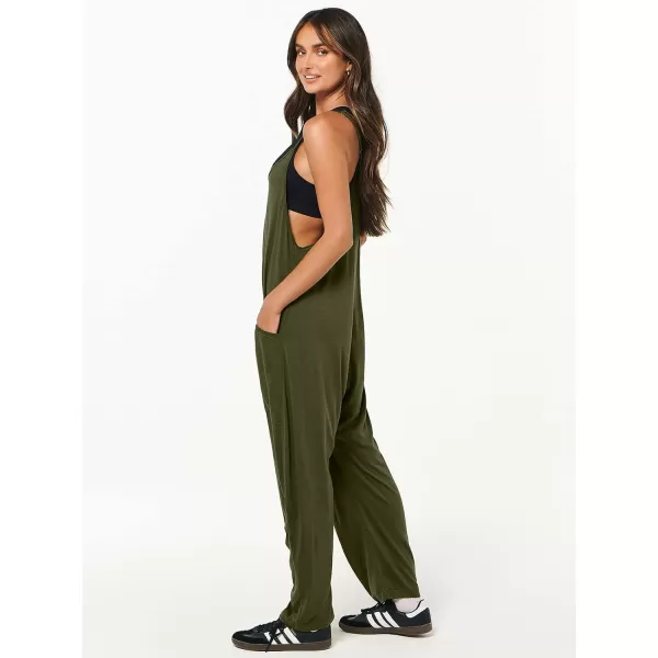 Caracilia Women's Casual jumpsuits Sleeveless Spaghetti Strap Stretchy Comfy Harem Pants Baggy Overalls Jumpers with Pockets