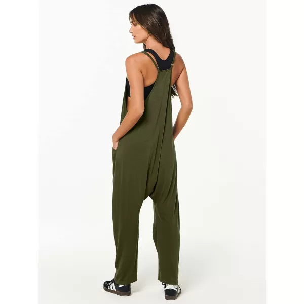 Caracilia Women's Casual jumpsuits Sleeveless Spaghetti Strap Stretchy Comfy Harem Pants Baggy Overalls Jumpers with Pockets