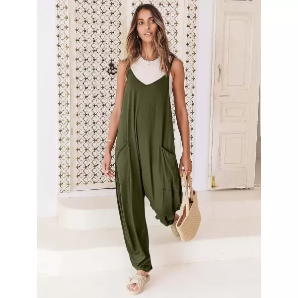 Caracilia Women's Casual jumpsuits Sleeveless Spaghetti Strap Stretchy Comfy Harem Pants Baggy Overalls Jumpers with Pockets