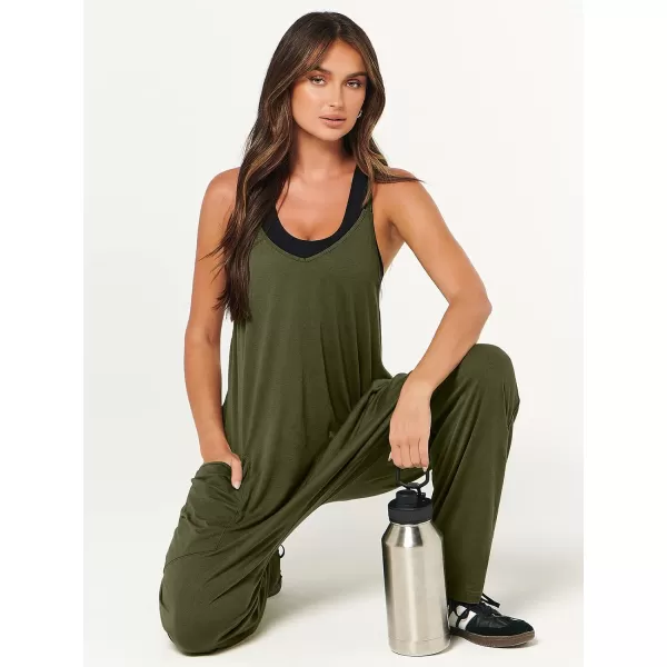 Caracilia Women's Casual jumpsuits Sleeveless Spaghetti Strap Stretchy Comfy Harem Pants Baggy Overalls Jumpers with Pockets