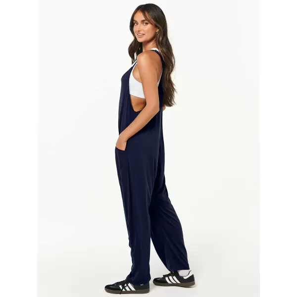 Caracilia Women's Casual jumpsuits Sleeveless Spaghetti Strap Stretchy Comfy Harem Pants Baggy Overalls Jumpers with Pockets