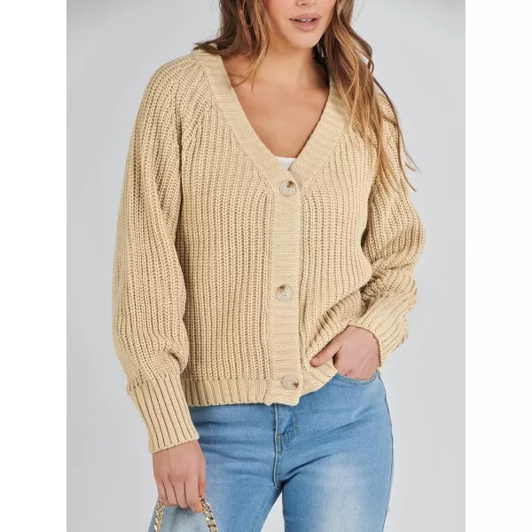 Caracilia Women's Chunky Cardigans Sweaters Open Front Long Sleeve Cute Knit Button Loose Short Cozy Outerwear 2023 Fall Coat