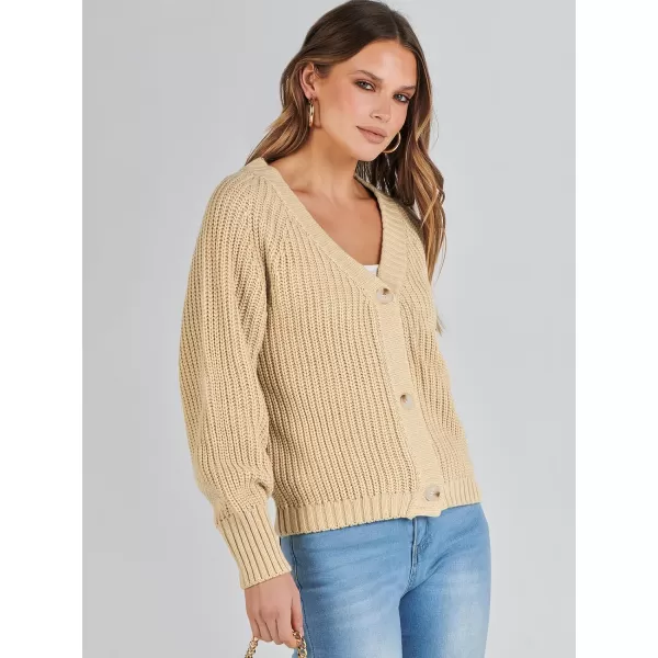 Caracilia Women's Chunky Cardigans Sweaters Open Front Long Sleeve Cute Knit Button Loose Short Cozy Outerwear 2023 Fall Coat