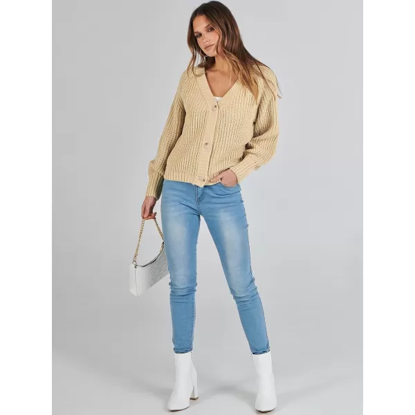 Caracilia Women's Chunky Cardigans Sweaters Open Front Long Sleeve Cute Knit Button Loose Short Cozy Outerwear 2023 Fall Coat