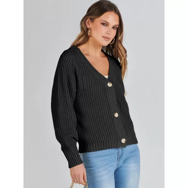 Caracilia Women's Chunky Cardigans Sweaters Open Front Long Sleeve Cute Knit Button Loose Short Cozy Outerwear 2023 Fall Coat