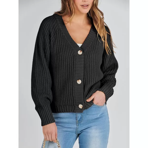 Caracilia Women's Chunky Cardigans Sweaters Open Front Long Sleeve Cute Knit Button Loose Short Cozy Outerwear 2023 Fall Coat