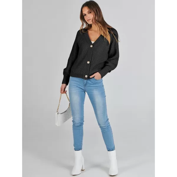 Caracilia Women's Chunky Cardigans Sweaters Open Front Long Sleeve Cute Knit Button Loose Short Cozy Outerwear 2023 Fall Coat