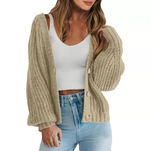 Caracilia Women's Chunky Cardigans Sweaters Open Front Long Sleeve Cute Knit Button Loose Short Cozy Outerwear 2023 Fall Coat