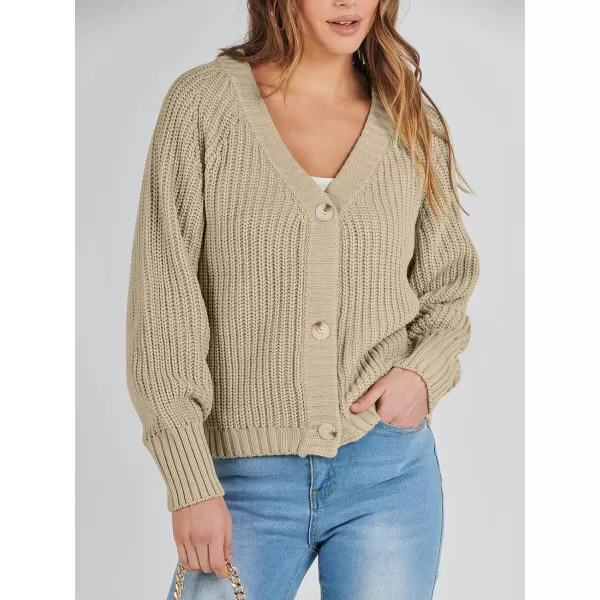 Caracilia Women's Chunky Cardigans Sweaters Open Front Long Sleeve Cute Knit Button Loose Short Cozy Outerwear 2023 Fall Coat