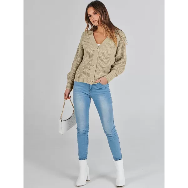 Caracilia Women's Chunky Cardigans Sweaters Open Front Long Sleeve Cute Knit Button Loose Short Cozy Outerwear 2023 Fall Coat
