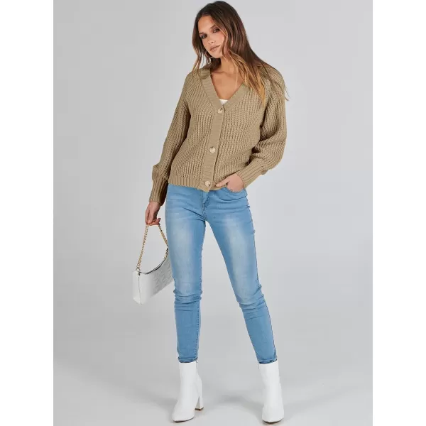 Caracilia Women's Chunky Cardigans Sweaters Open Front Long Sleeve Cute Knit Button Loose Short Cozy Outerwear 2023 Fall Coat