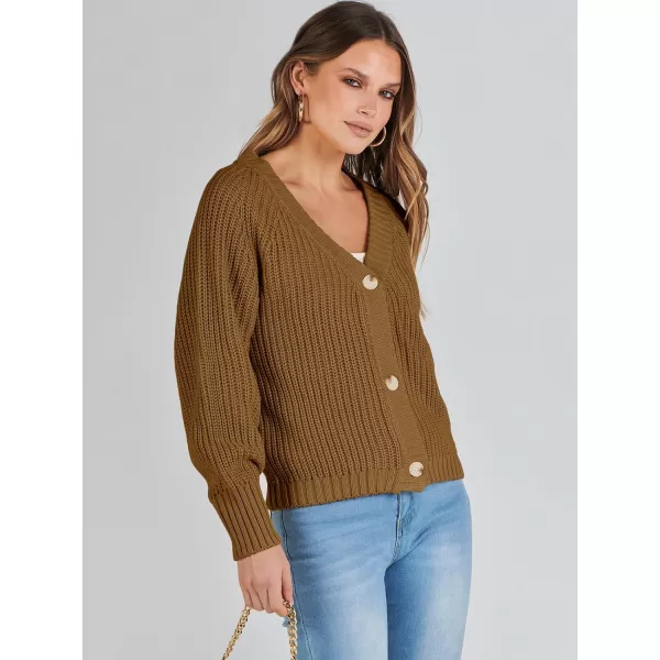 Caracilia Women's Chunky Cardigans Sweaters Open Front Long Sleeve Cute Knit Button Loose Short Cozy Outerwear 2023 Fall Coat