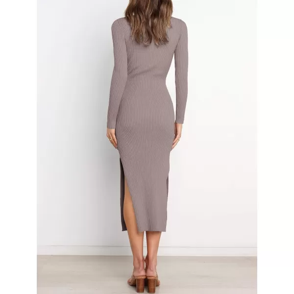 Caracilia Women's Crew Neck Long Sleeve Midi Sweater Dress Elegant Side Slit Bodycon Dress with Belt