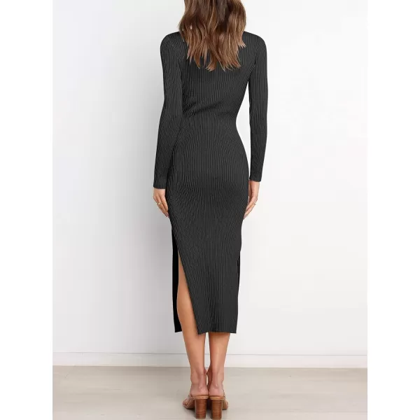 Caracilia Women's Crew Neck Long Sleeve Midi Sweater Dress Elegant Side Slit Bodycon Dress with Belt