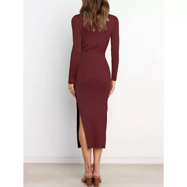 Caracilia Women's Crew Neck Long Sleeve Midi Sweater Dress Elegant Side Slit Bodycon Dress with Belt