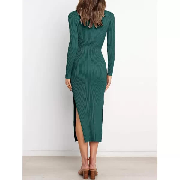 Caracilia Women's Crew Neck Long Sleeve Midi Sweater Dress Elegant Side Slit Bodycon Dress with Belt