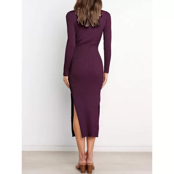 Caracilia Women's Crew Neck Long Sleeve Midi Sweater Dress Elegant Side Slit Bodycon Dress with Belt