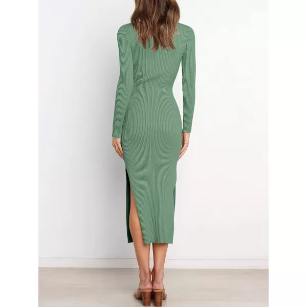 Caracilia Women's Crew Neck Long Sleeve Midi Sweater Dress Elegant Side Slit Bodycon Dress with Belt