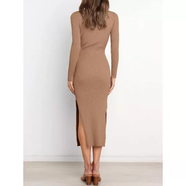 Caracilia Women's Crew Neck Long Sleeve Midi Sweater Dress Elegant Side Slit Bodycon Dress with Belt