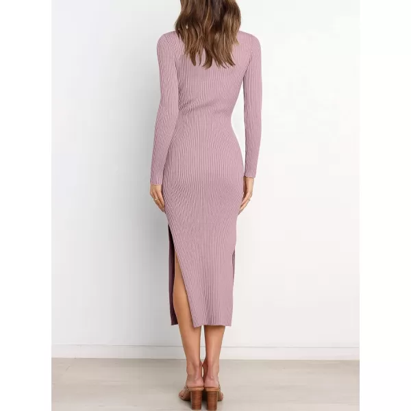 Caracilia Women's Crew Neck Long Sleeve Midi Sweater Dress Elegant Side Slit Bodycon Dress with Belt