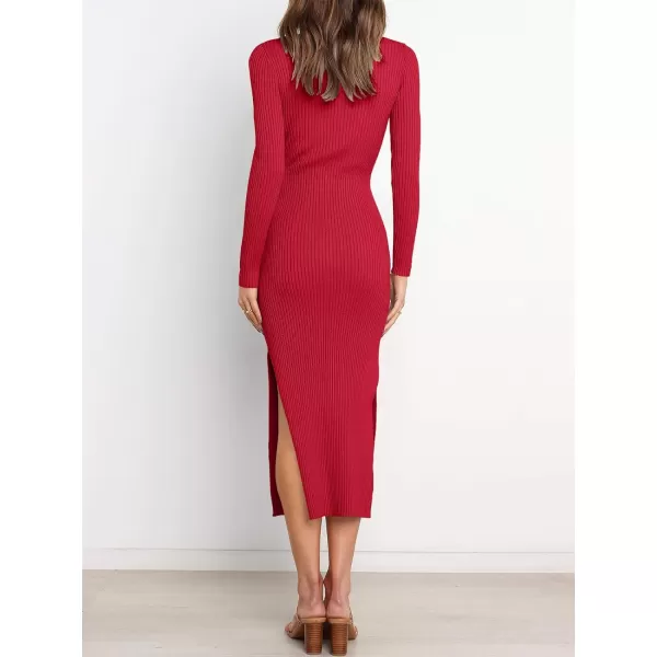 Caracilia Women's Crew Neck Long Sleeve Midi Sweater Dress Elegant Side Slit Bodycon Dress with Belt