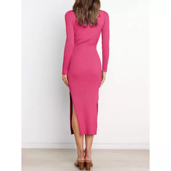 Caracilia Women's Crew Neck Long Sleeve Midi Sweater Dress Elegant Side Slit Bodycon Dress with Belt