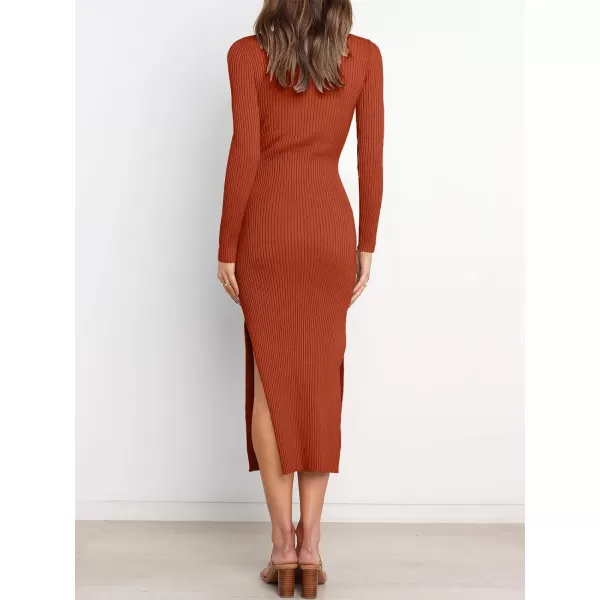 Caracilia Women's Crew Neck Long Sleeve Midi Sweater Dress Elegant Side Slit Bodycon Dress with Belt