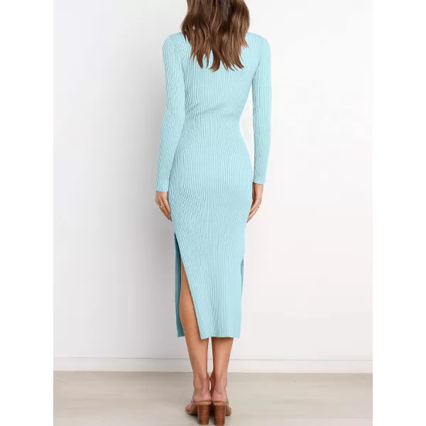 Caracilia Women's Crew Neck Long Sleeve Midi Sweater Dress Elegant Side Slit Bodycon Dress with Belt