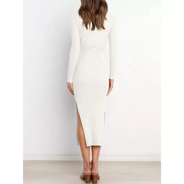 Caracilia Women's Crew Neck Long Sleeve Midi Sweater Dress Elegant Side Slit Bodycon Dress with Belt