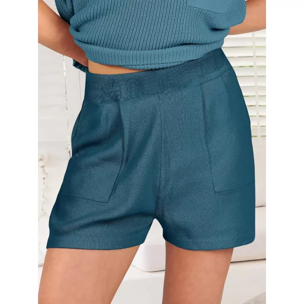 Caracilia Women's Fashion Two Piece Outfits Summer Short Sets knit Pullover Tops and Shorts Lounge Sweater Set Tracksuit