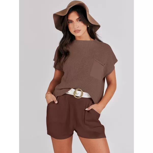 Caracilia Women's Fashion Two Piece Outfits Summer Short Sets knit Pullover Tops and Shorts Lounge Sweater Set Tracksuit