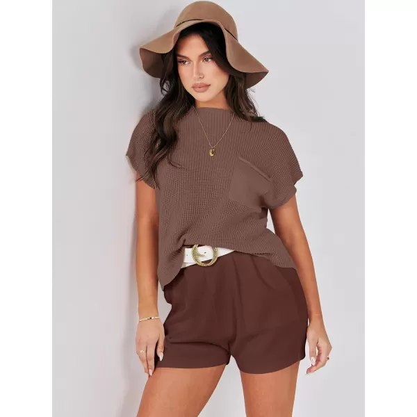 Caracilia Women's Fashion Two Piece Outfits Summer Short Sets knit Pullover Tops and Shorts Lounge Sweater Set Tracksuit