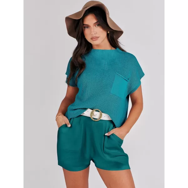 Caracilia Women's Fashion Two Piece Outfits Summer Short Sets knit Pullover Tops and Shorts Lounge Sweater Set Tracksuit