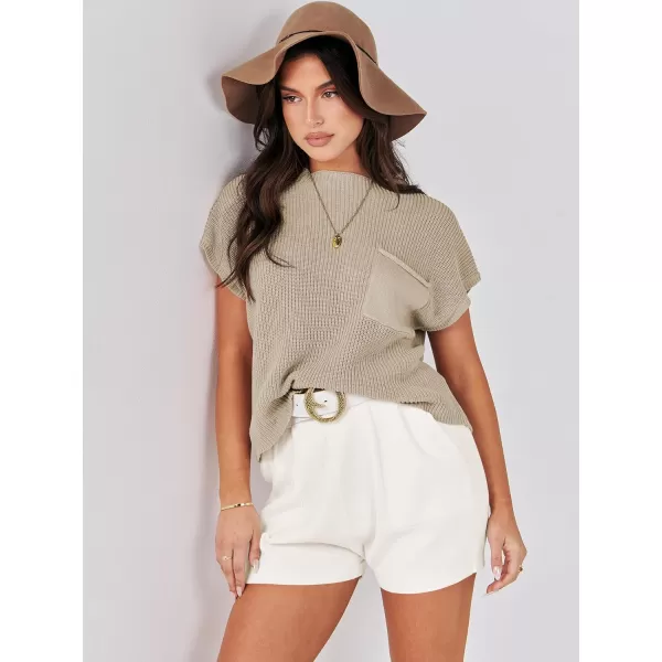 Caracilia Women's Fashion Two Piece Outfits Summer Short Sets knit Pullover Tops and Shorts Lounge Sweater Set Tracksuit