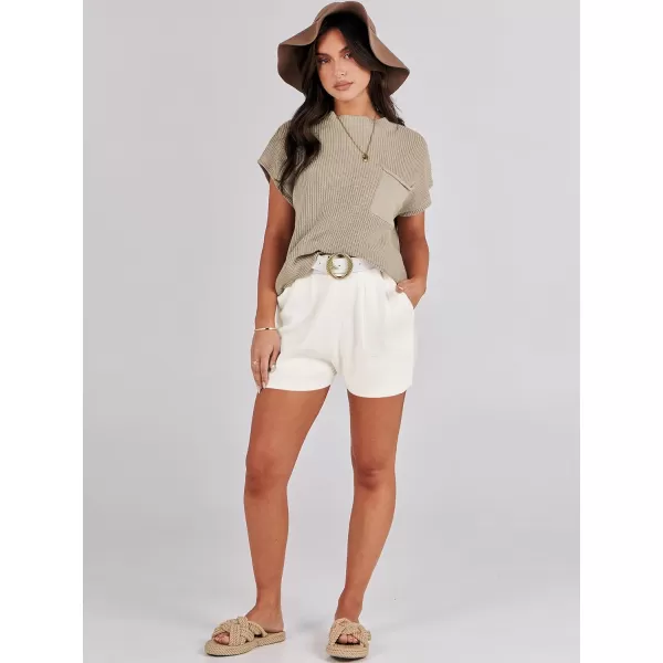 Caracilia Women's Fashion Two Piece Outfits Summer Short Sets knit Pullover Tops and Shorts Lounge Sweater Set Tracksuit