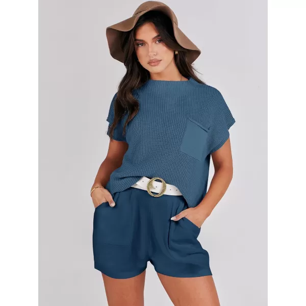 Caracilia Women's Fashion Two Piece Outfits Summer Short Sets knit Pullover Tops and Shorts Lounge Sweater Set Tracksuit