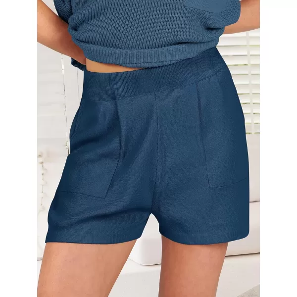 Caracilia Women's Fashion Two Piece Outfits Summer Short Sets knit Pullover Tops and Shorts Lounge Sweater Set Tracksuit