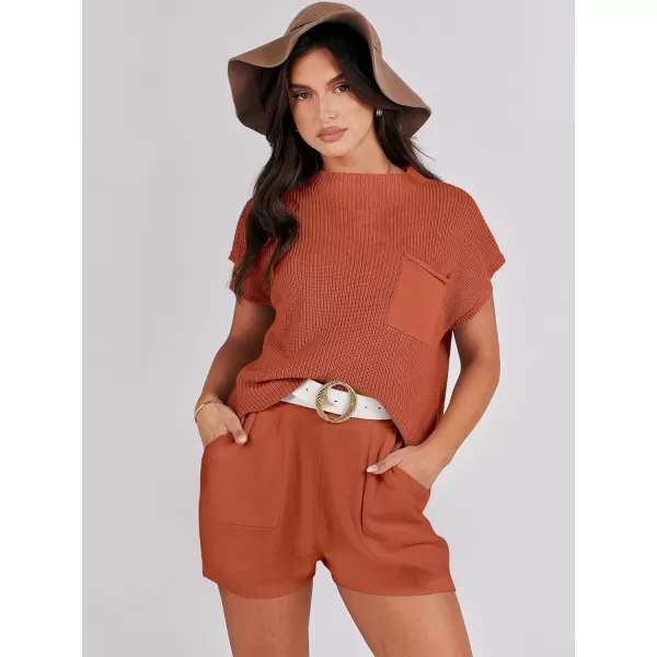 Caracilia Women's Fashion Two Piece Outfits Summer Short Sets knit Pullover Tops and Shorts Lounge Sweater Set Tracksuit