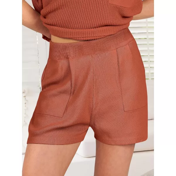 Caracilia Women's Fashion Two Piece Outfits Summer Short Sets knit Pullover Tops and Shorts Lounge Sweater Set Tracksuit