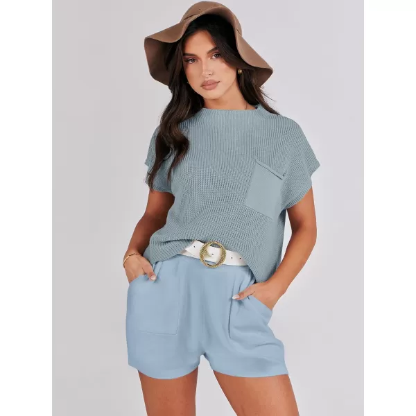 Caracilia Women's Fashion Two Piece Outfits Summer Short Sets knit Pullover Tops and Shorts Lounge Sweater Set Tracksuit