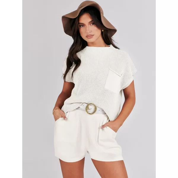 Caracilia Women's Fashion Two Piece Outfits Summer Short Sets knit Pullover Tops and Shorts Lounge Sweater Set Tracksuit