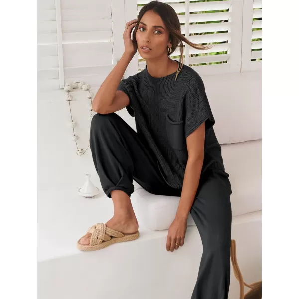 Caracilia Women's Fashion Two Piece Outfits Sweater Sets Cozy Knit Tops &amp; Casual Pants Tracksuit Lounge Sets