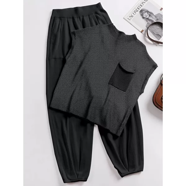 Caracilia Women's Fashion Two Piece Outfits Sweater Sets Cozy Knit Tops &amp; Casual Pants Tracksuit Lounge Sets
