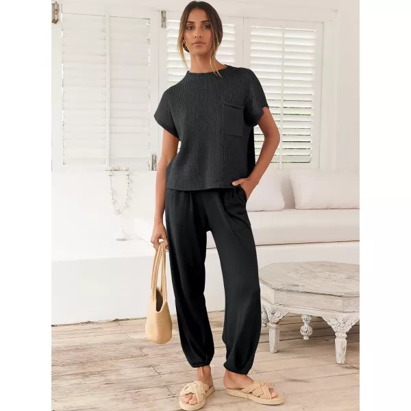 Caracilia Women's Fashion Two Piece Outfits Sweater Sets Cozy Knit Tops &amp; Casual Pants Tracksuit Lounge Sets