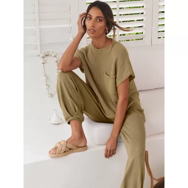 Caracilia Women's Fashion Two Piece Outfits Sweater Sets Cozy Knit Tops &amp; Casual Pants Tracksuit Lounge Sets