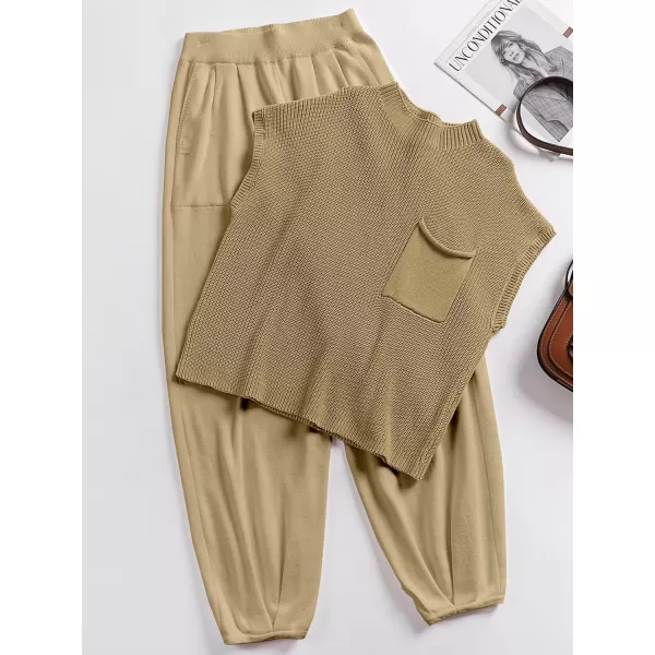 Caracilia Women's Fashion Two Piece Outfits Sweater Sets Cozy Knit Tops &amp; Casual Pants Tracksuit Lounge Sets