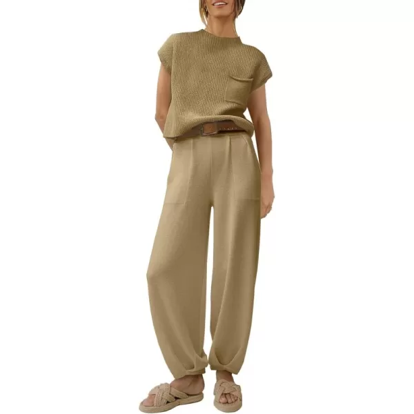 Caracilia Women's Fashion Two Piece Outfits Sweater Sets Cozy Knit Tops &amp; Casual Pants Tracksuit Lounge Sets