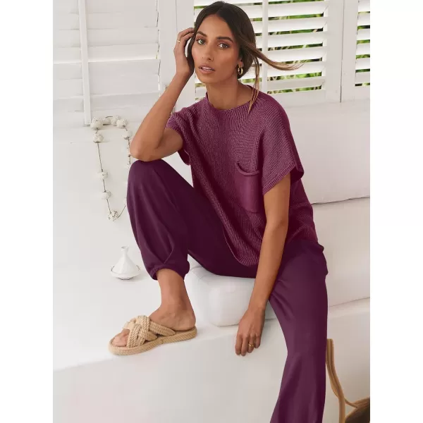 Caracilia Women's Fashion Two Piece Outfits Sweater Sets Cozy Knit Tops &amp; Casual Pants Tracksuit Lounge Sets